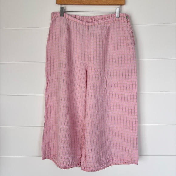 Flax Pink Casual Wide-Leg Linen Pink Cropped Pants Women's Large - Picture 1 of 11